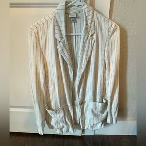 A New Day- Cream and Charcoal Pinstripe Linen Blazer